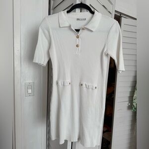 Zara White Mini Dress with Gold Accents